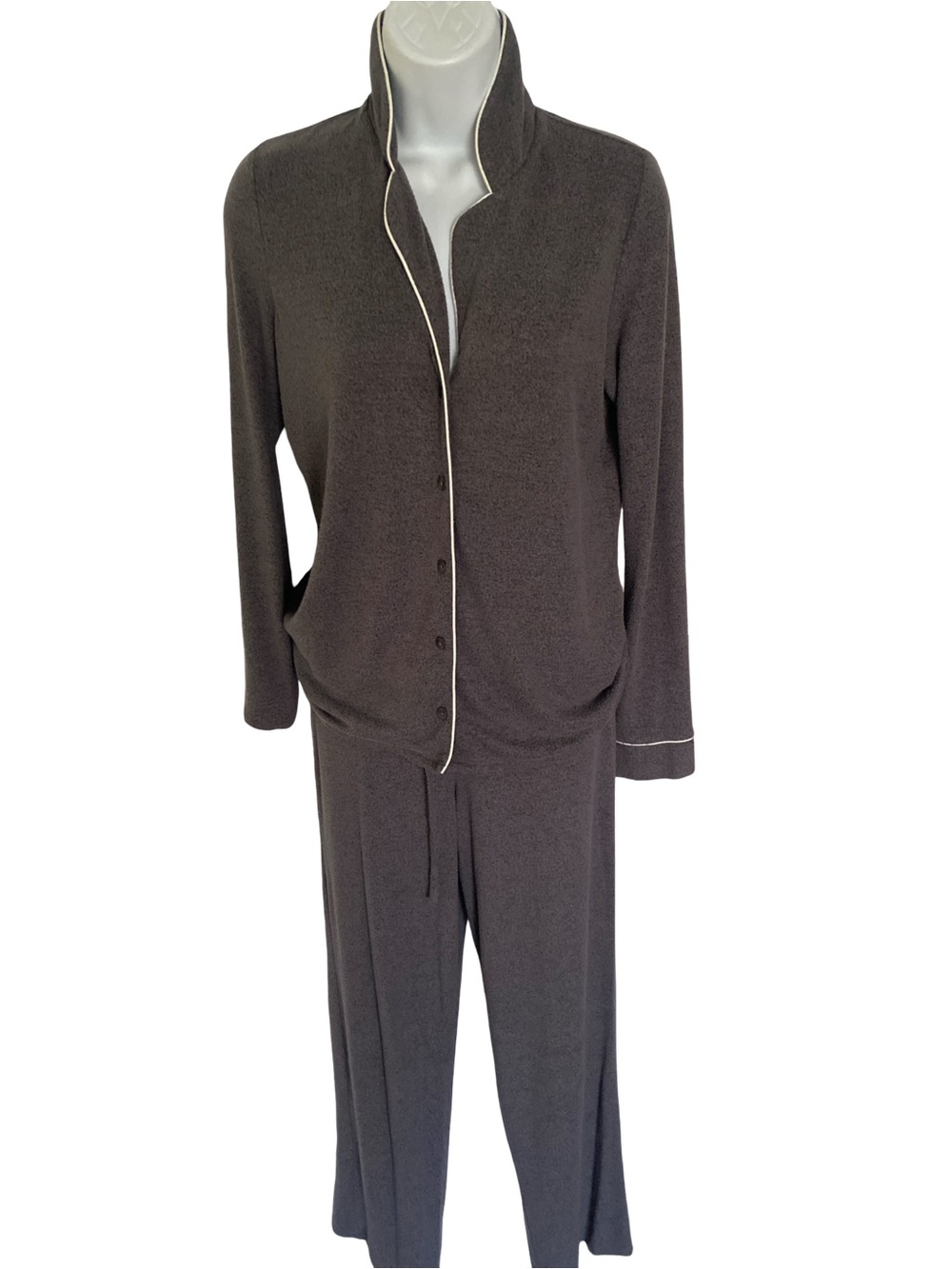 Nordstrom Dark Gray Wide-Leg Lounge Jumpsuit with Contrast Piping-XXS